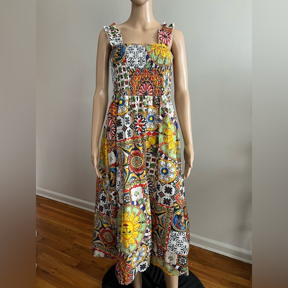 M Made In Italy Dresses & Skirts - Bellambra 100% Cotton Made In Italy Multi Floral Midi Dress Size L